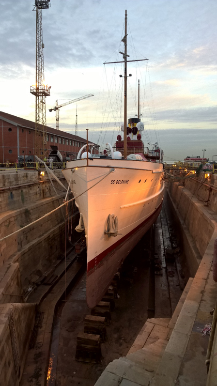 S.S.Delphine at Naval Rocha Shipyard Drydock. A view of her beautiful bow.